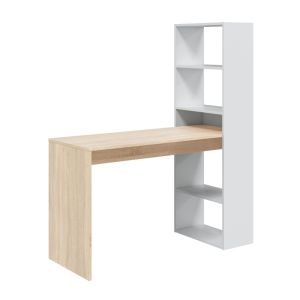 Mesa escritorio reversible con estantería Gio Plus - Blanco Artik y Roble