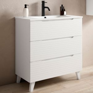 Mueble baño y lavabo boreal 100x45cm acabado blanco mate 3 caj. C/patas