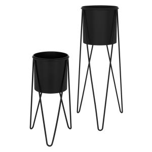 2 soportes para plantas de metal negro macetero