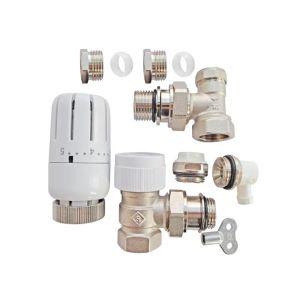 Kit termostático t301 soporte universal completo d14 en latón blanco