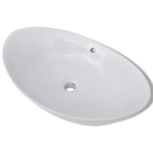 vidaXL lavabo ovalado y orificio desbordamiento cerámica 59x38,5 cm