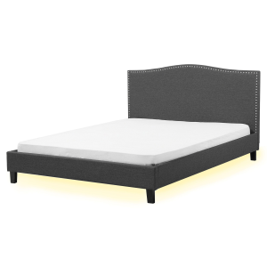 Cama LED blanca de poliéster gris oscuro 160 x 200 cm montpellier