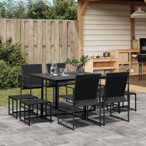 vidaXL juego de comedor para jardín 9 piezas textilene negro