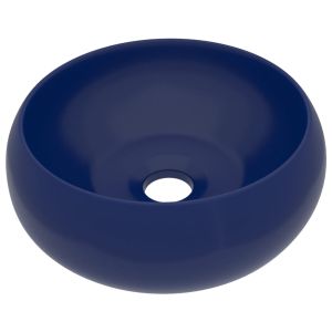 vidaXL lavabo de lujo redondo cerámica azul oscuro mate 40x15 cm