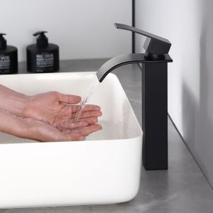 Grifo de cascada moderno negro para lavabo de baño - cecipa