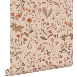 Estahome papel pintado flores silvestres rosa terracota - 0,53 x 10,05 m