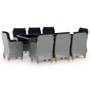 vidaXL set comedor jardín 9 pzas y cojines ratán sintético gris claro