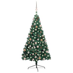 vidaXL medio árbol de navidad con luces y bolas verde 240 cm