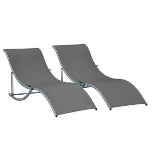 Set de 2 tumbonas plegables aluminio, texteline color gris 165x61x63 cm