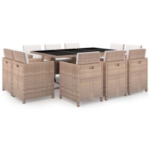 vidaXL set comedor de jardín 11 piezas y cojines ratán sintético beige