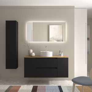 Mueble baño bequia 120cm + coqueta centrado + encimera + lavabo | negro