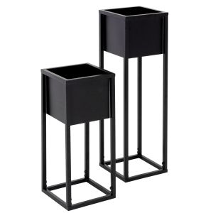 Juego de 2 soportes de metal para macetas 21 x 50/70 x 21cm negro