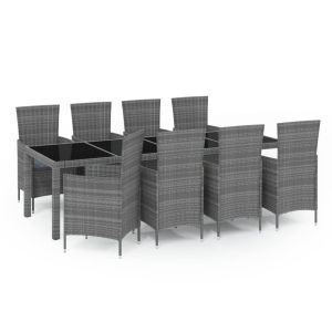 vidaXL set de comedor de jardín 9 pzas y cojines ratán sintético gris