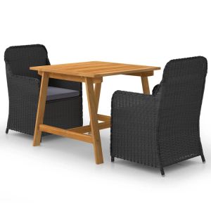 vidaXL juego de comedor para jardín 3 piezas negro