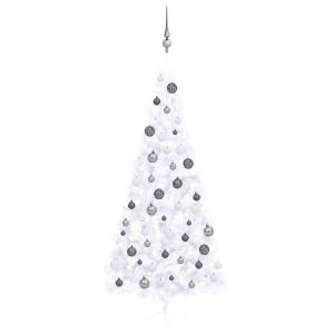 vidaXL medio árbol de navidad con luces y bolas blanco 240 cm