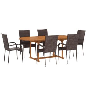 vidaXL set de comedor de jardín de 7 piezas ratán sintético marrón