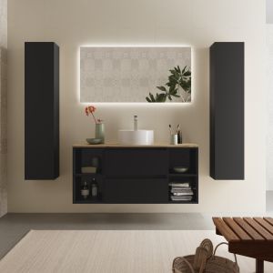 Mueble baño bequia 120cm + coqueta centrado + encimera + lavabo | negro