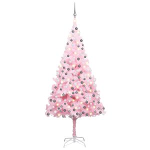 vidaXL árbol de navidad preiluminado con luces y bolas rosa 210 cm