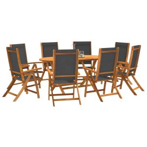 vidaXL juego comedor de jardín 9 pzas madera maciza acacia y textileno