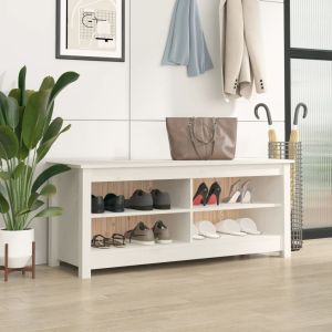 Banco zapatero madera maciza de pino blanco 110x38x45,5 cm