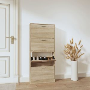 Mueble zapatero madera contrachapada color roble 59x17x150 cm