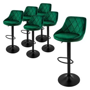 Set 6x taburetes de bar de terciopelo verde sillas giratorias