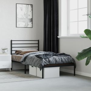 Cama 90x190 cm con cabecero metal negro