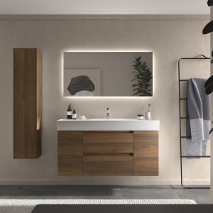 Mueble baño bequia 120cm + coqueta centrado + lavabo cerámica| nogal