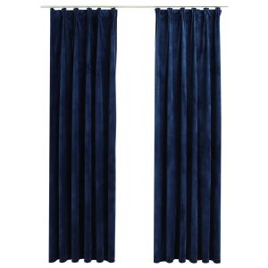 vidaXL cortinas opacas ganchos 2 pzas terciopelo azul oscuro 140x245cm