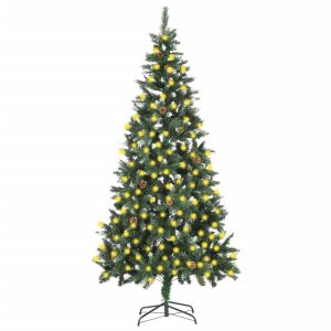 vidaXL árbol de navidad artificial iluminado con luces y piñas 210 cm