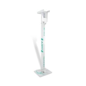 Soporte de pie para gel hidroalcohólico blanco en acero pintado y plástico